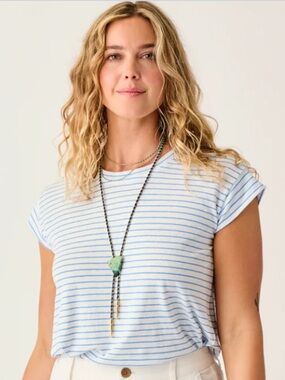 SUSTAINABLE CARVE Design Astrid Hemp Classic Fit Tee in “Cloud Stripe” - Large